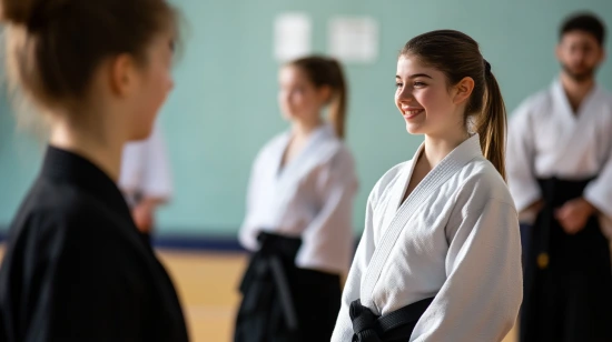 An Aikido student executing a confident technique during training